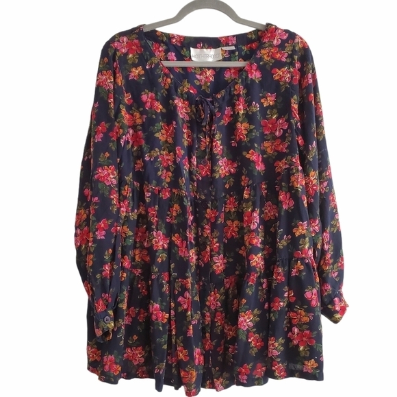 VTG Motherhood Floral Navy Tiered Button Blouse - Picture 8 of 8